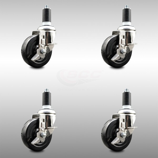 Service Caster 4 Inch 316SS Hard Rubber Swivel 1-1/4 Inch Expanding Stem Caster Set Brake SCC SCC-SS316EX20S414-HRS-TLB-114-4 - main